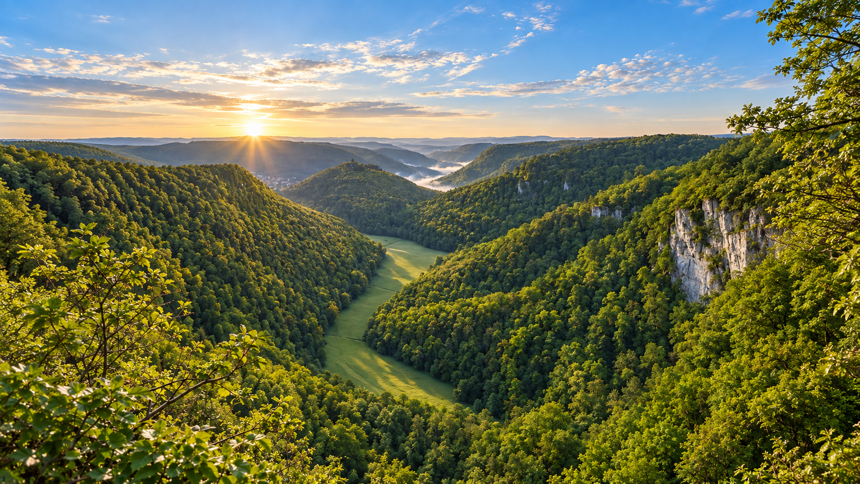 Grünes Tal und Felsenlandschaft rund um Bad Urach