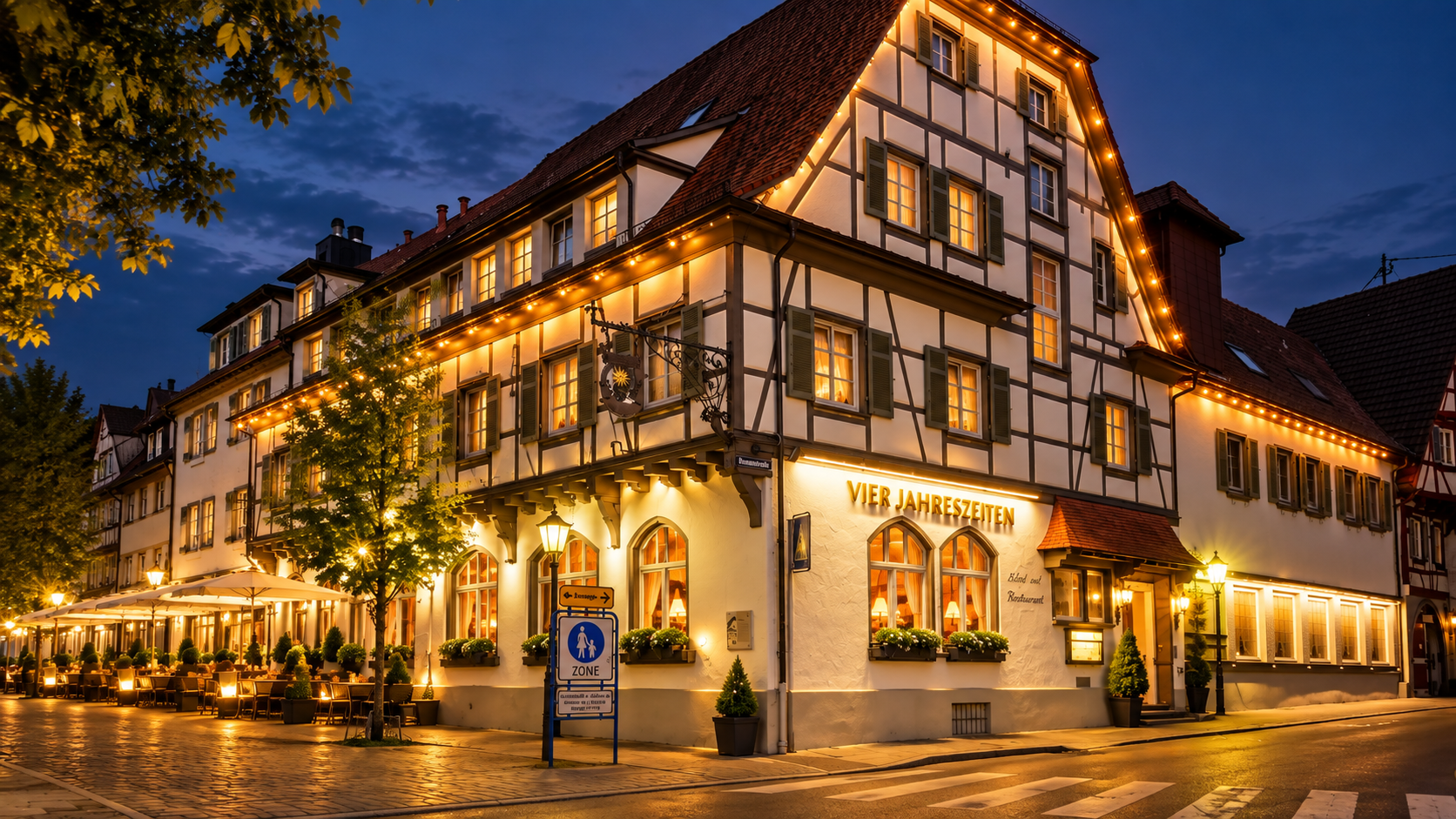 The hotel in the evening