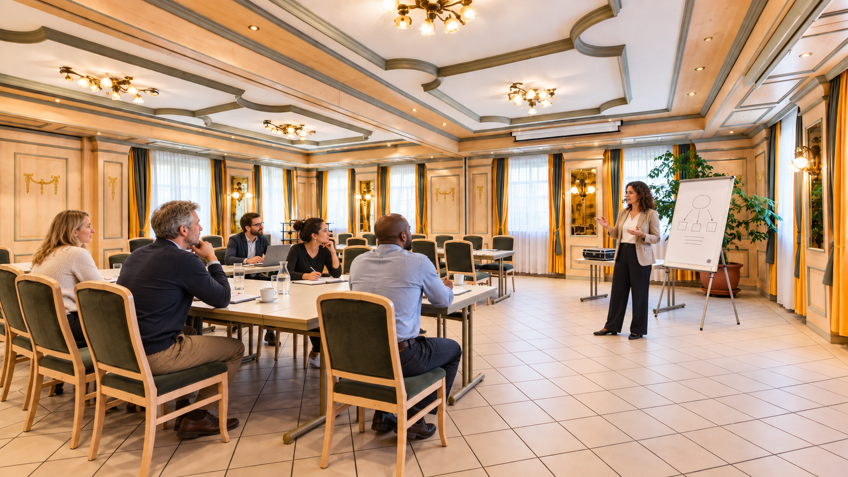 Workshop-Situation im Tagungsraum des Flair Hotels Vier Jahreszeiten