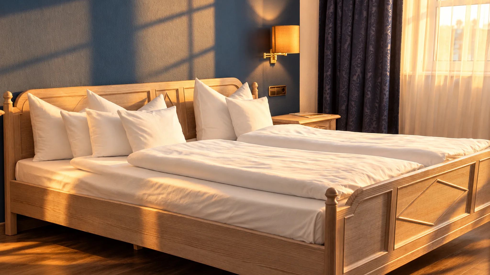 Doppelzimmer mit dunkler Wand und hellem Bett im Flair Hotel Vier Jahreszeiten