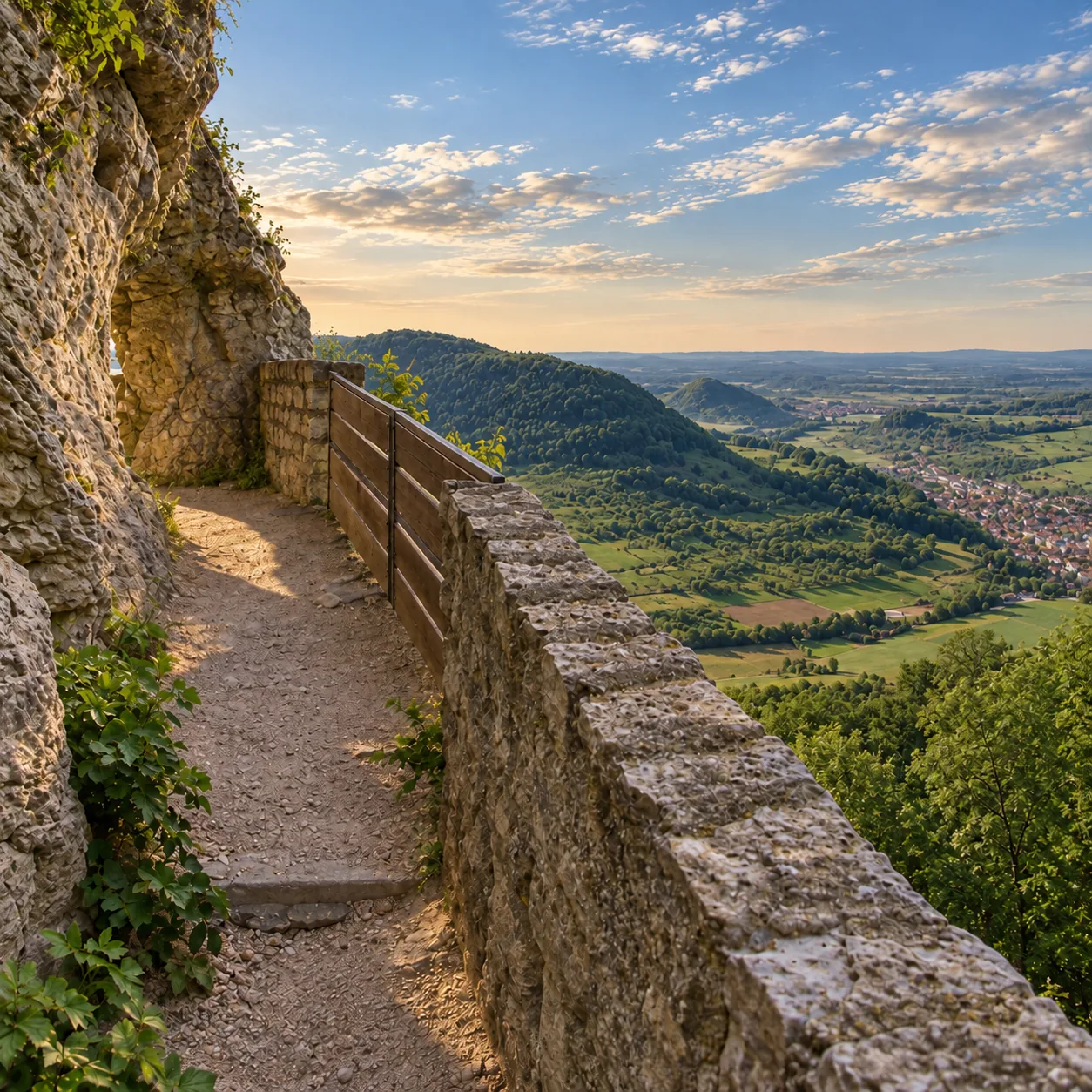 Felsenweg mit weitem Blick über die Alb